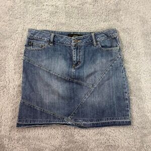 Noir blue denim mini skirt with zipper and‎ button closure